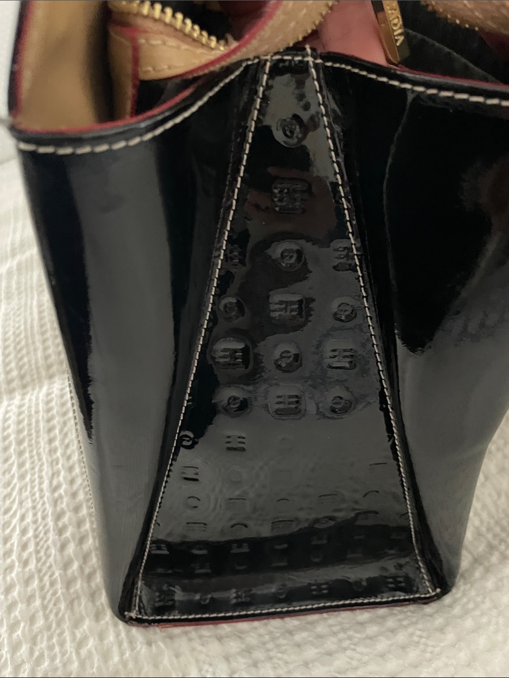 Arcadia Patent Leather Tote Bag with Tan Handles - Black - Picture 13 of 14